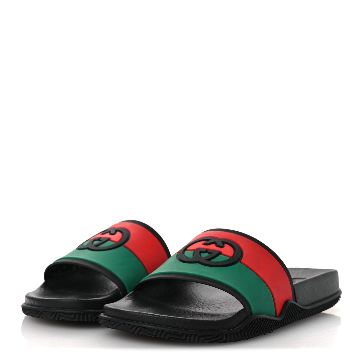 Rubber Web Womens Interlocking G Slide Sandals 33 Black Green Red
