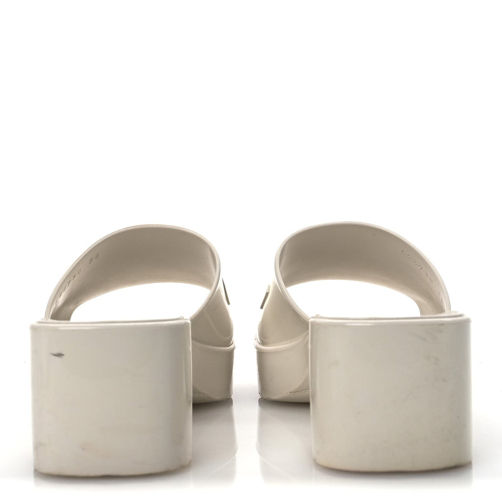 Rubber Gucci Logo Womens Platform 20/60mm Slide Sandals 38 Mystic White