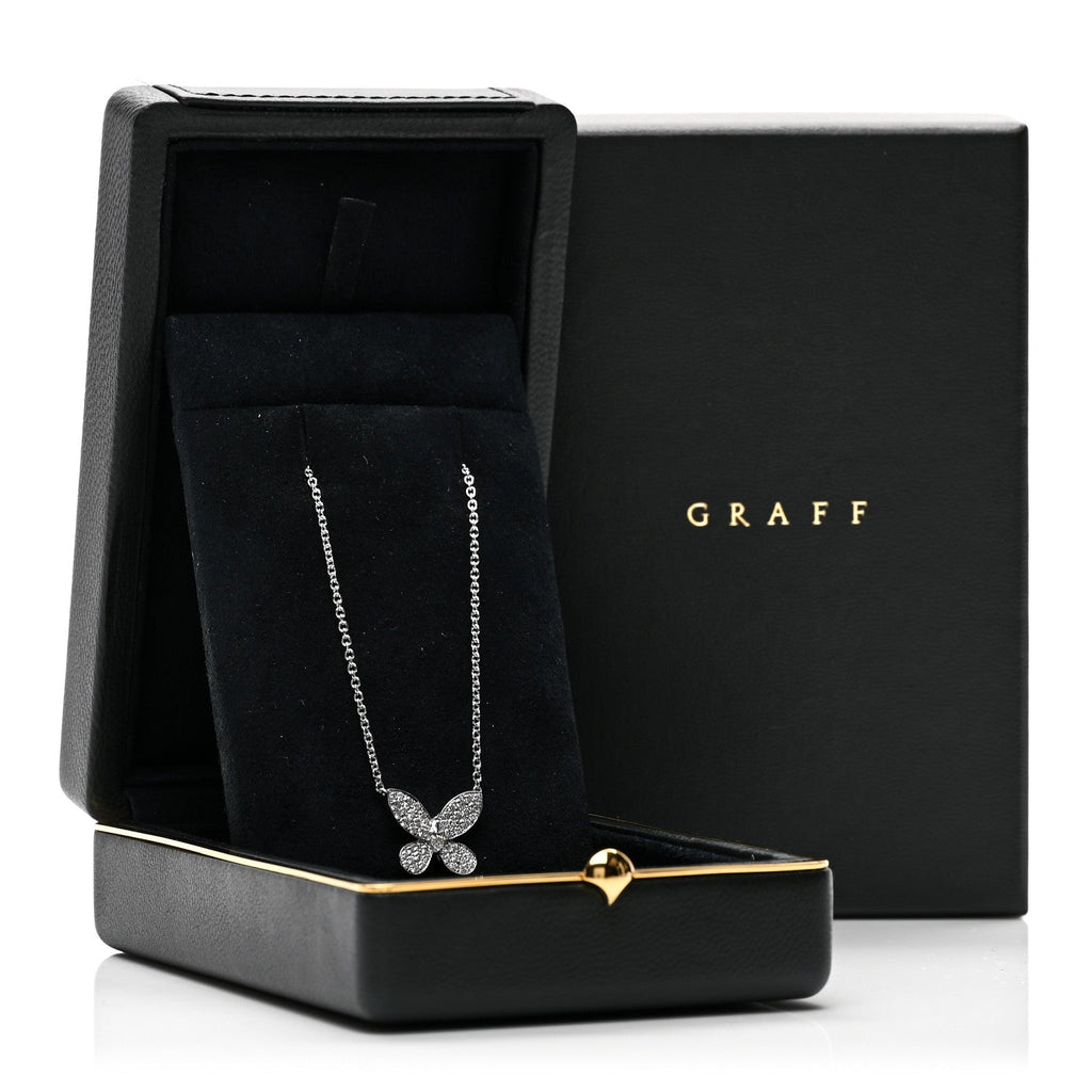 18K White Gold Diamond Small Butterfly Pendant Pave Necklace