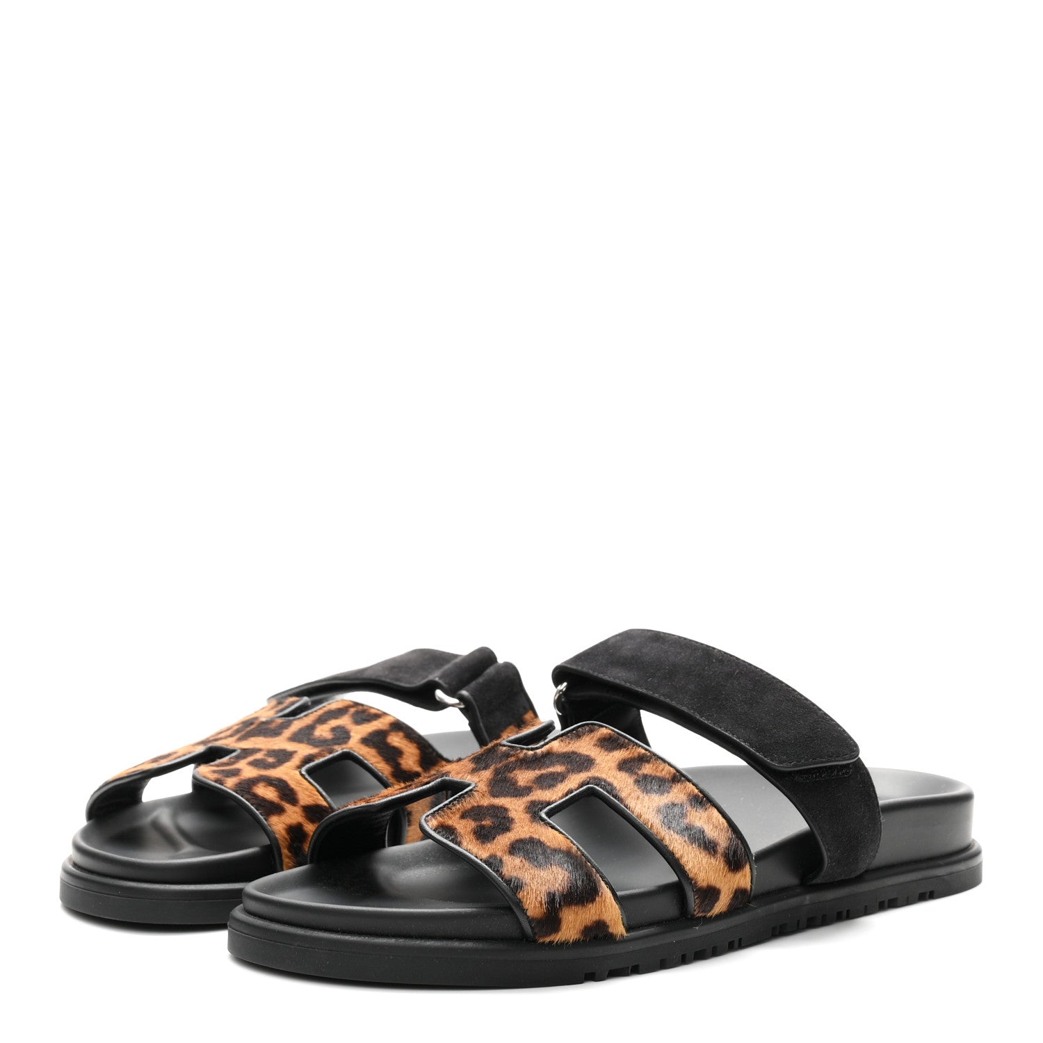 Moire Calfskin Suede Goatskin Womens Leopard Chypre Sandals 38 Gold Black