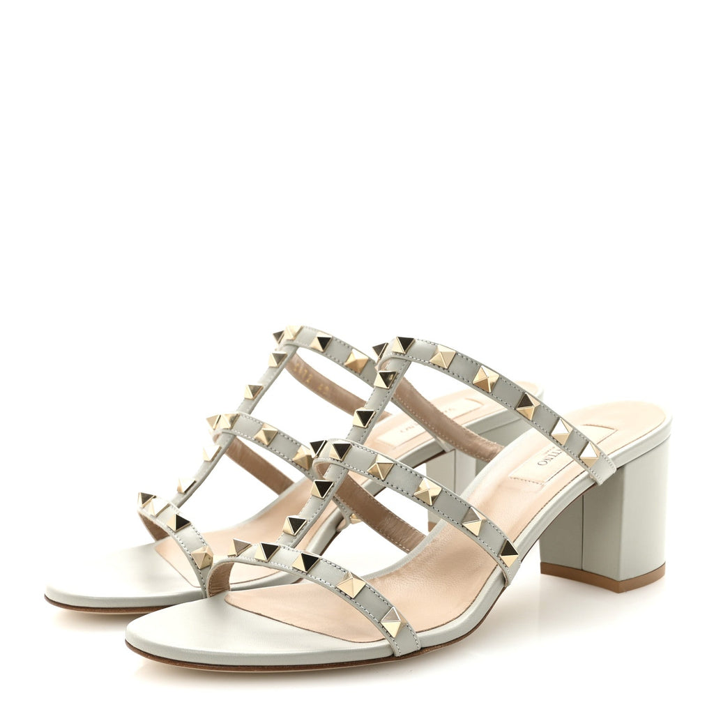 Calfskin Rockstud 60mm Caged Slide Sandals 40 Opal Grey