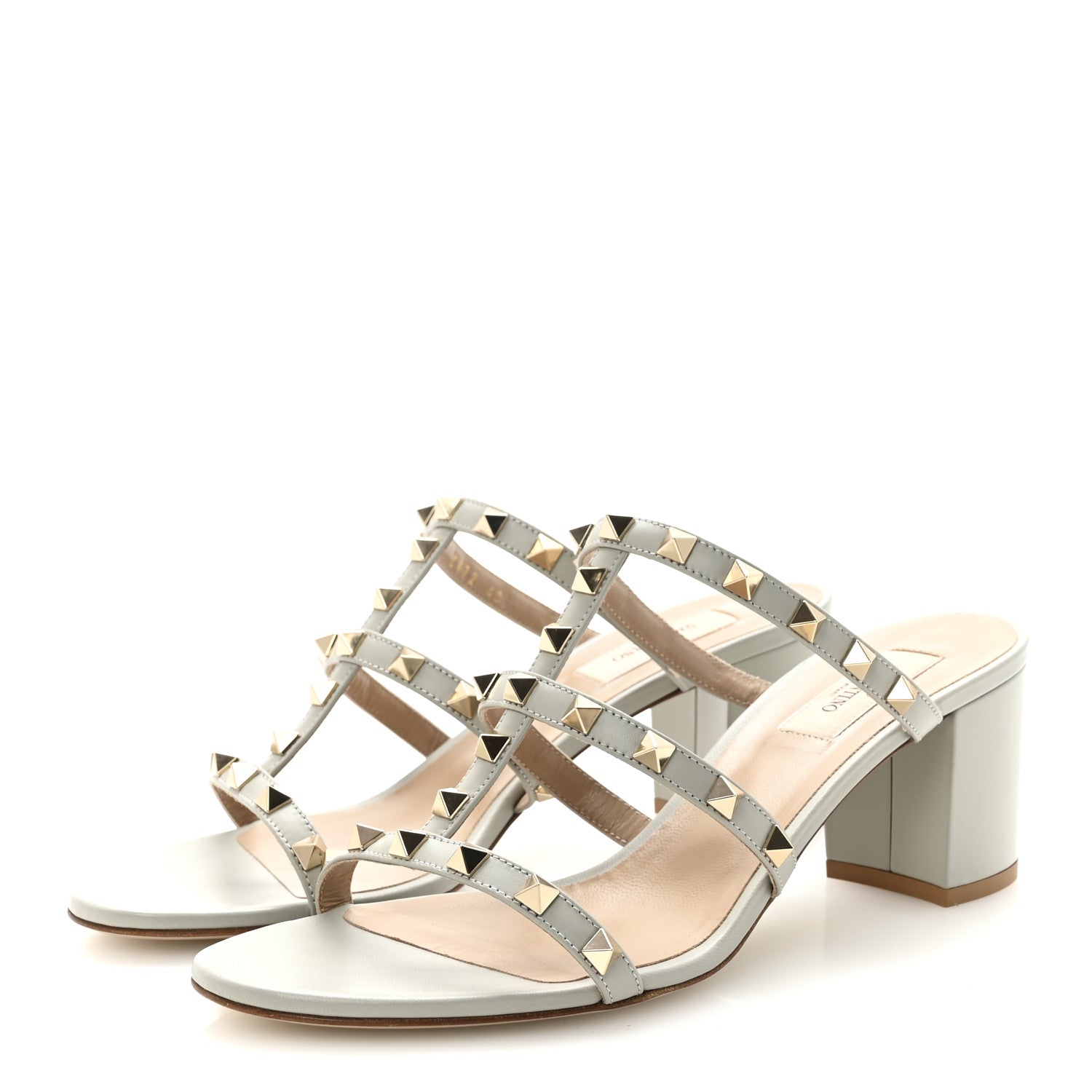 Calfskin Rockstud 60mm Caged Slide Sandals 40 Opal Grey