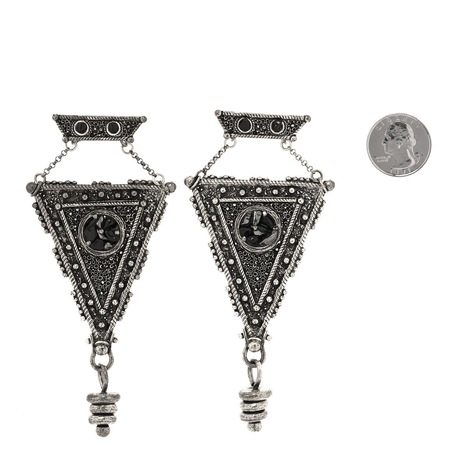 Crystal Geometric Textured Drop Earrings Silver