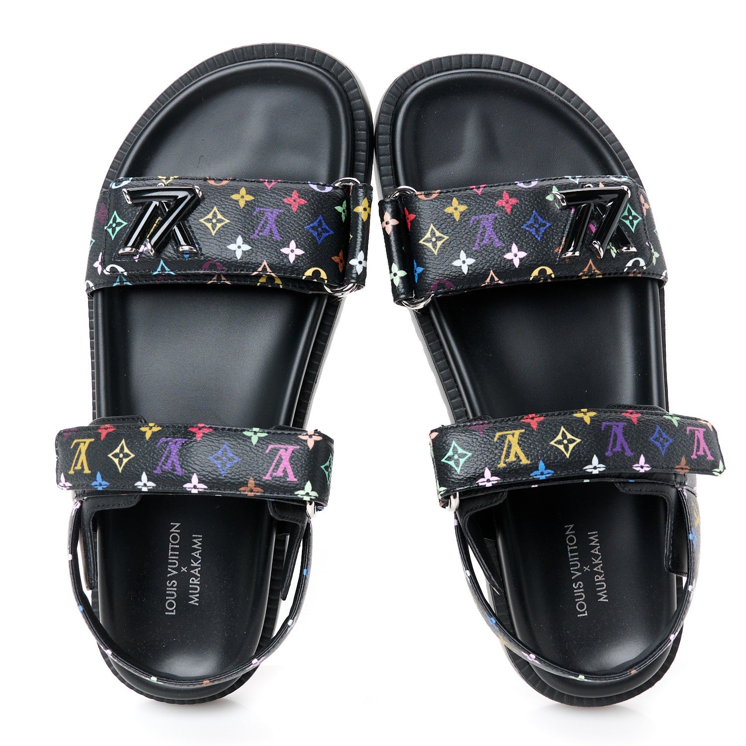 LV X TM Monogram Multicolor Sunset Flat Sandals 38 Black
