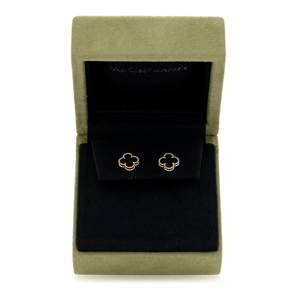 18K Yellow Gold Black Onyx Sweet Alhambra Earrings