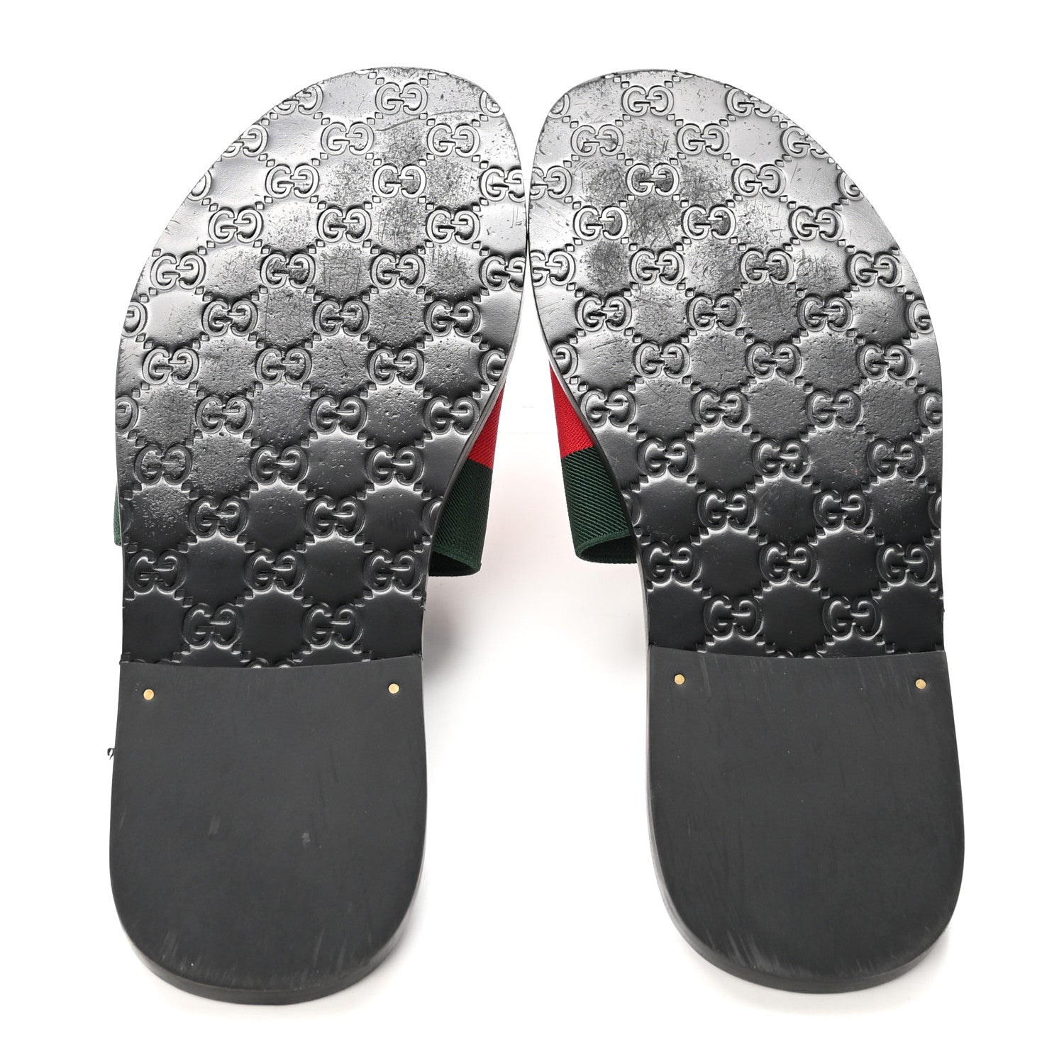 Calfskin Web Interlocking G Mens Riviera Slide Sandals 10 Black Green Red