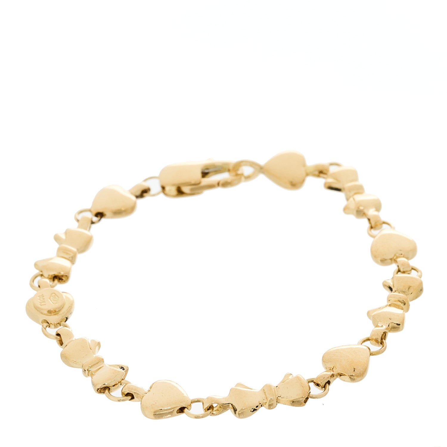 18K Yellow Gold Heart Bow Bracelet