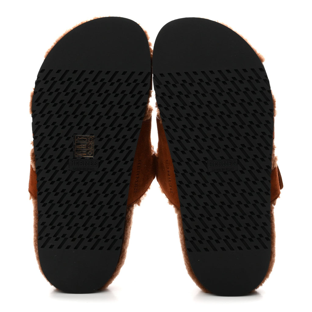 Suede Goatskin Shearling Womens Chypre Sandals 38 Gold