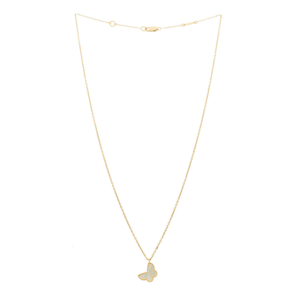 18K Yellow Gold Mother of Pearl Sweet Alhambra Butterfly Pendant Necklace