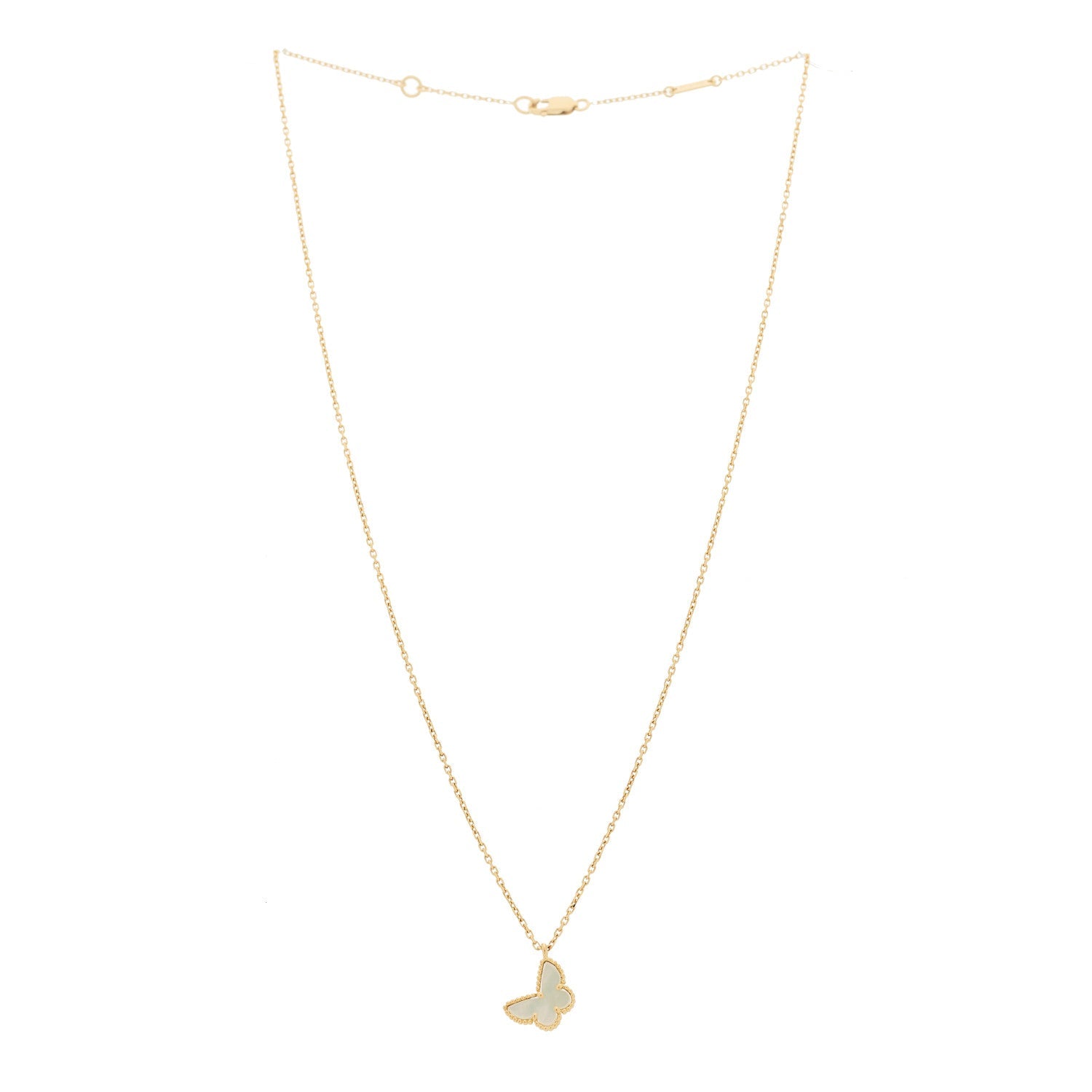 18K Yellow Gold Mother of Pearl Sweet Alhambra Butterfly Pendant Necklace