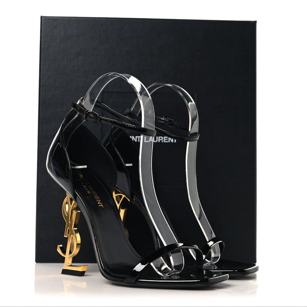 Patent Calfskin Opyum 110 Sandals 37.5 Black Gold