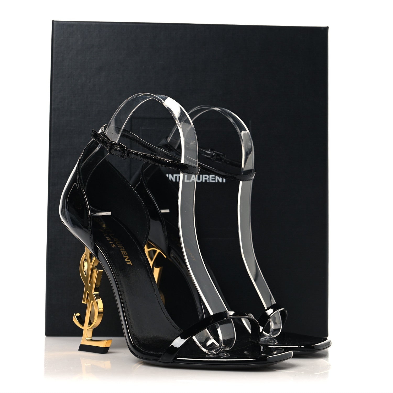 Patent Calfskin Opyum 110 Sandals 37.5 Black Gold