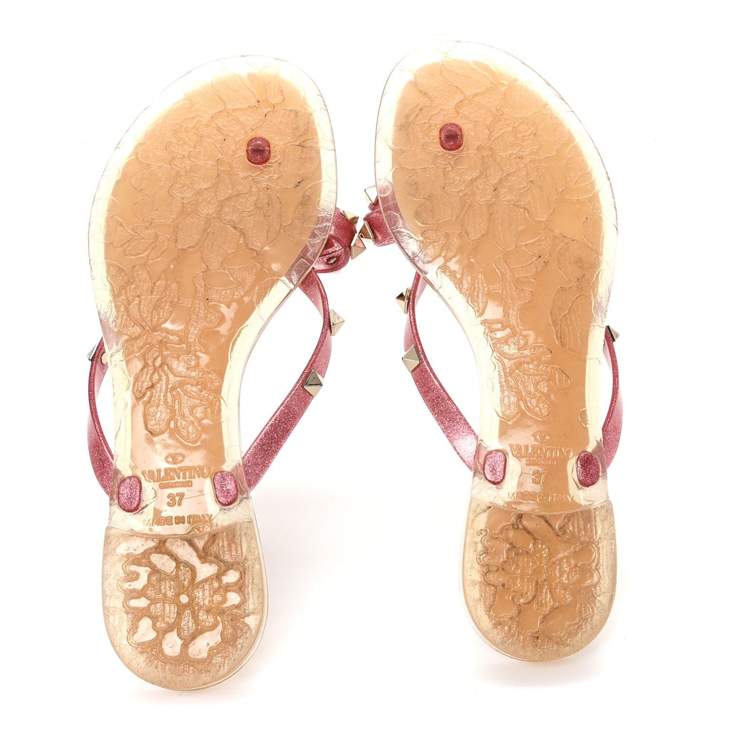 PVC Jelly Glitter Rockstud Bow Thong Sandals 37 Pink