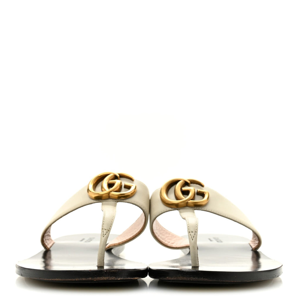 Calfskin GG Marmont Thong Sandals 36 Mystic White