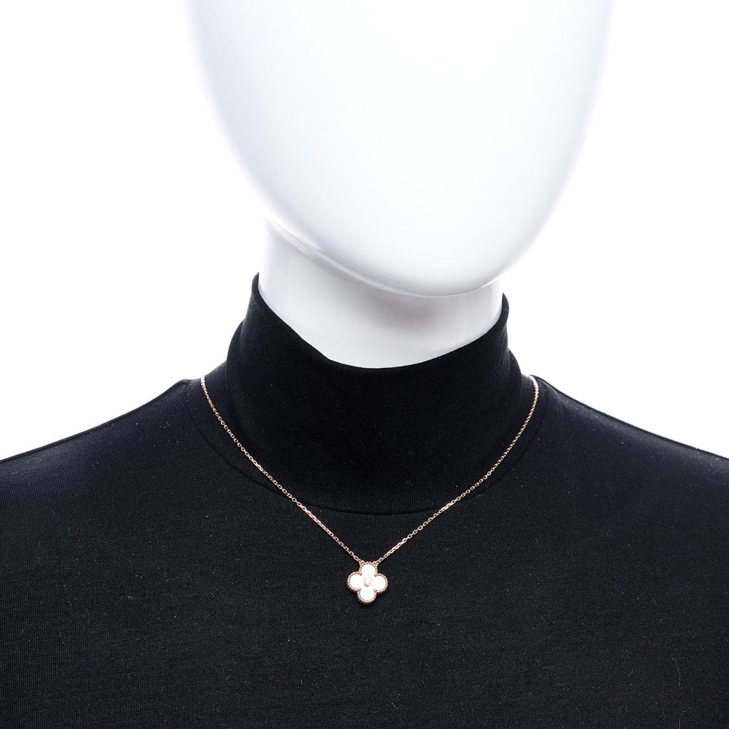 18K Rose Gold Diamond Silver Obsidian Vintage Alhambra Pendant Necklace