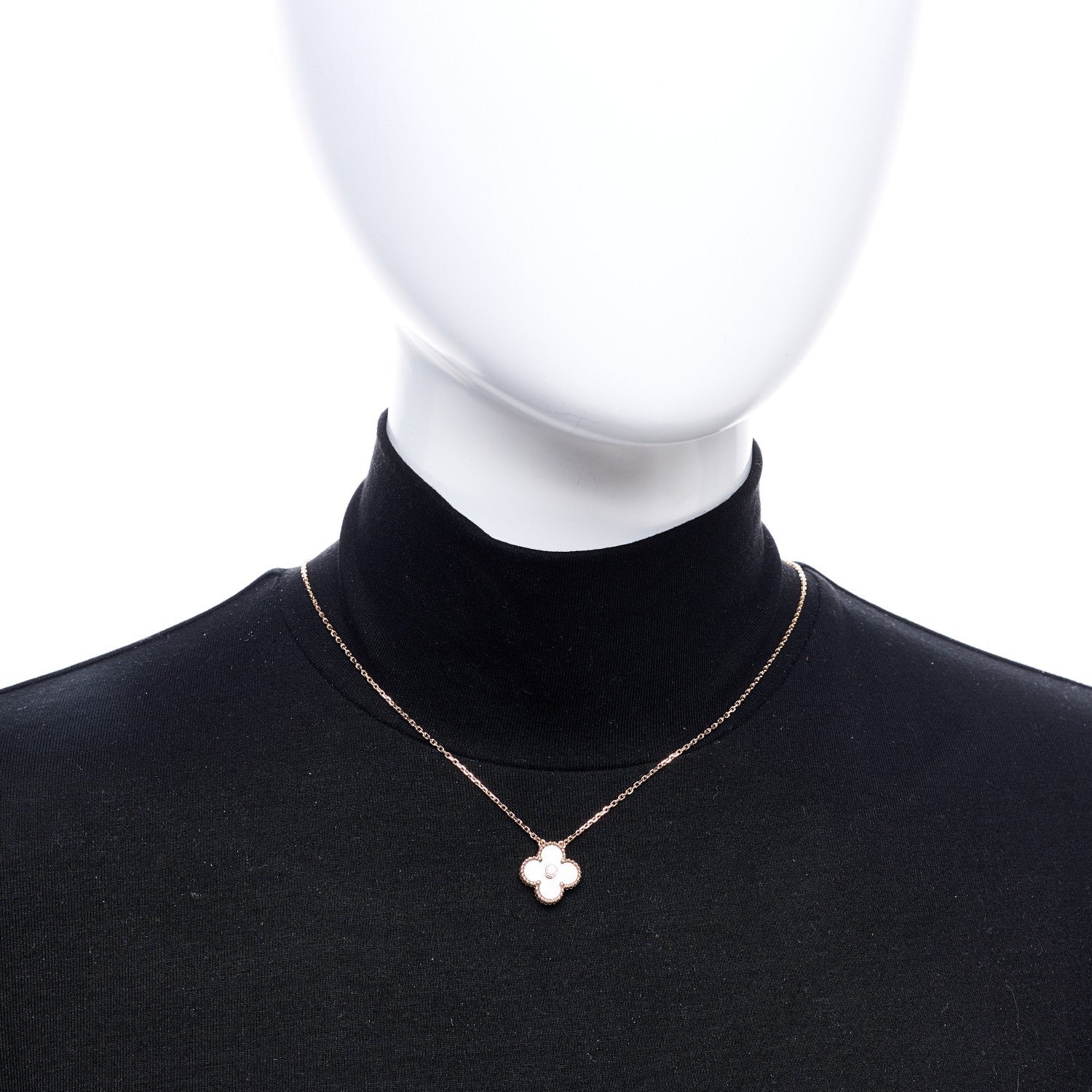 18K Rose Gold Diamond Silver Obsidian Vintage Alhambra Pendant Necklace
