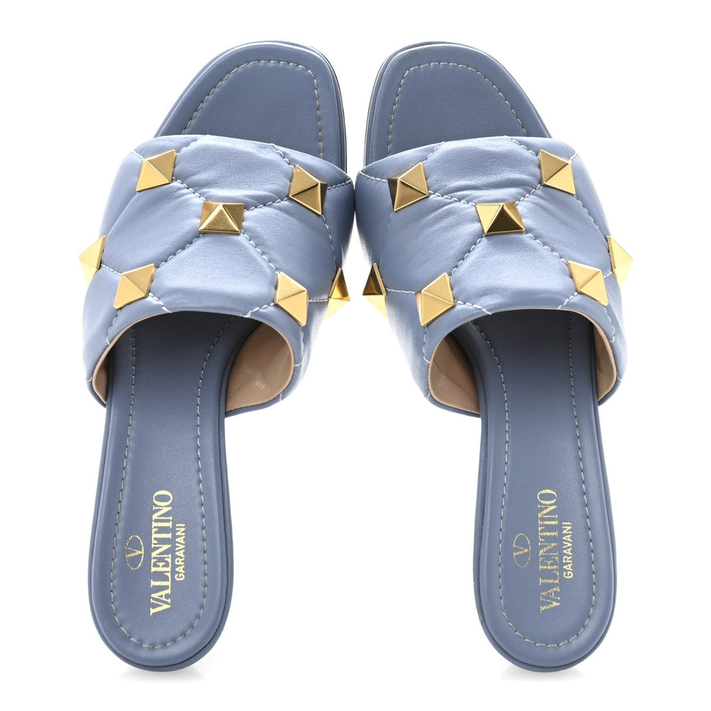 Nappa Quilted Roman Stud 65mm Slide Sandals 38 Azure