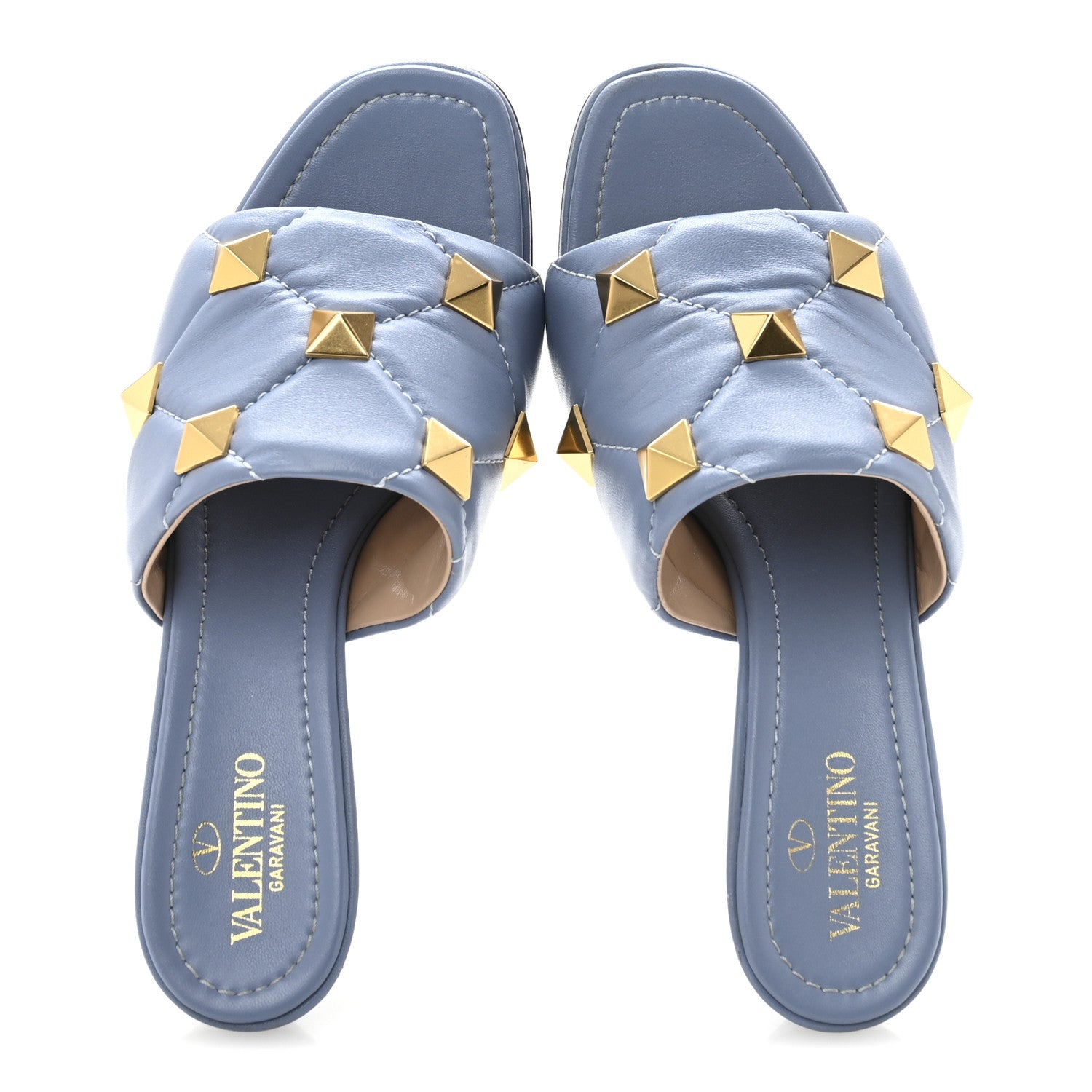 Nappa Quilted Roman Stud 65mm Slide Sandals 38 Azure