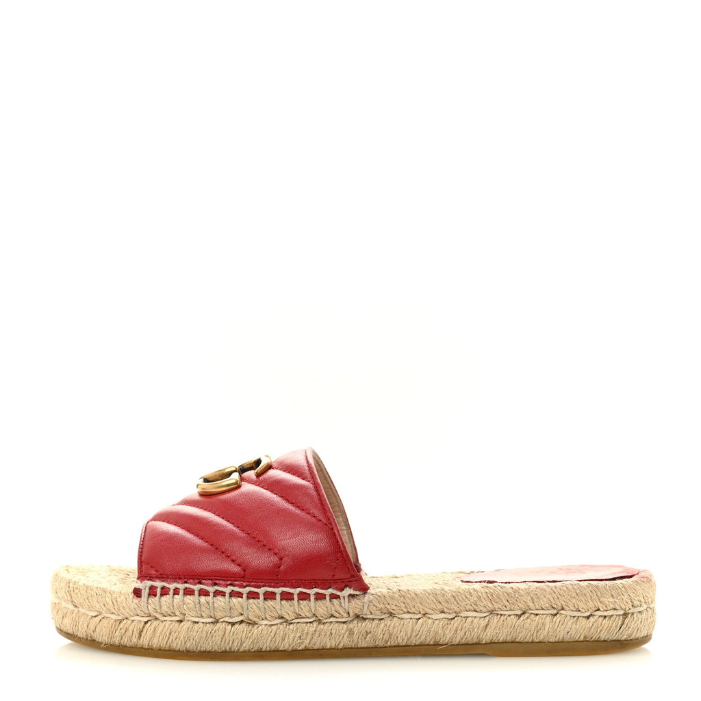 Nappa Matelasse GG Marmont Espadrille Slide Sandals 35 Hibiscus Red