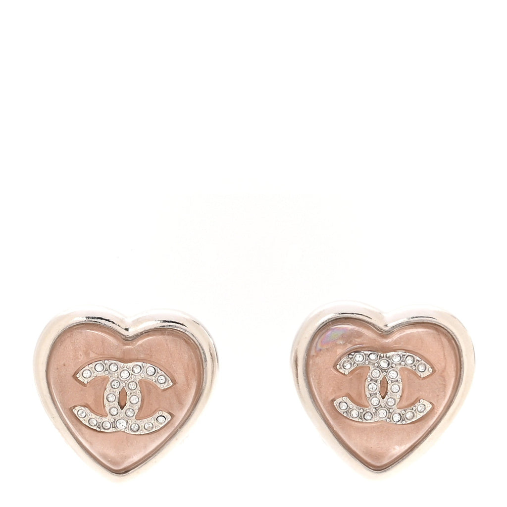 Resin Crystal CC Heart Earrings Pink Silver