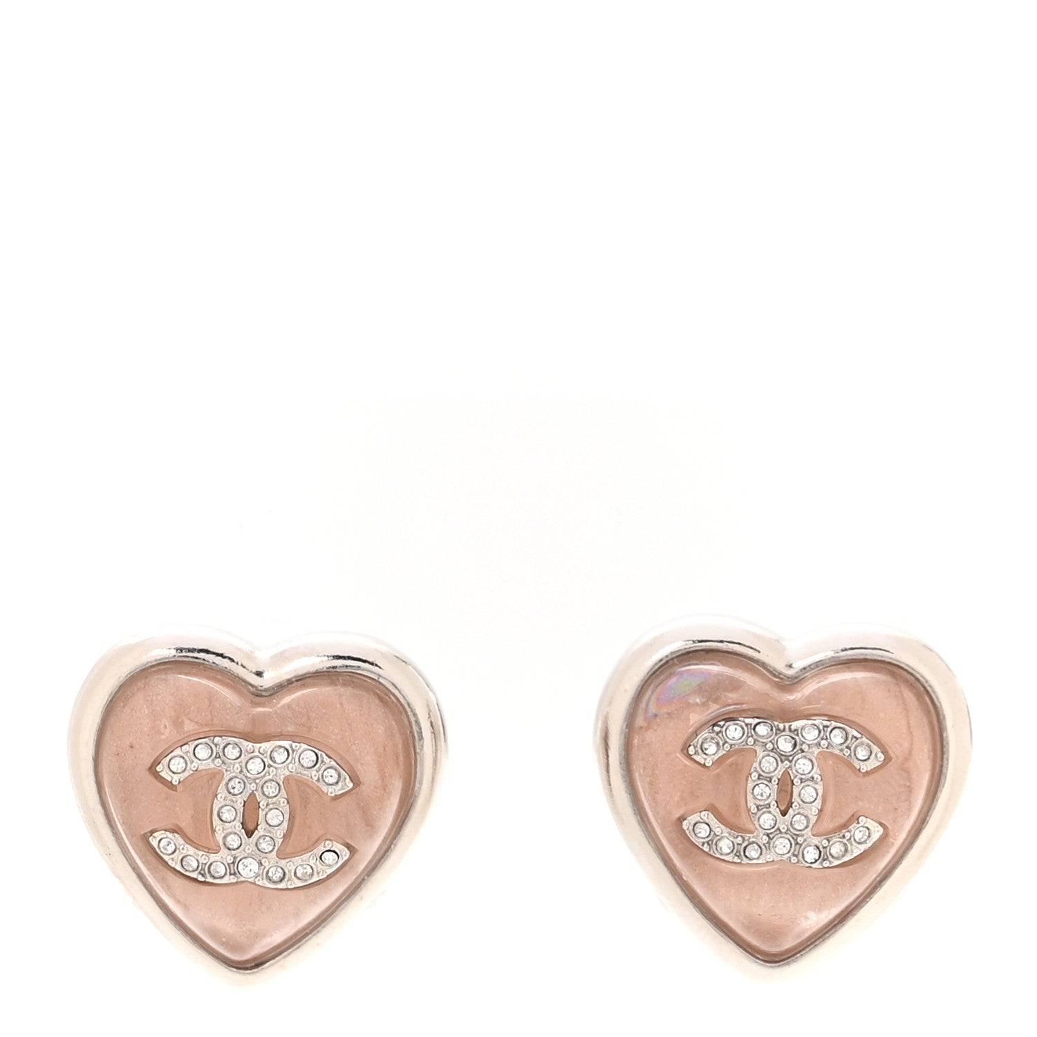 Resin Crystal CC Heart Earrings Pink Silver