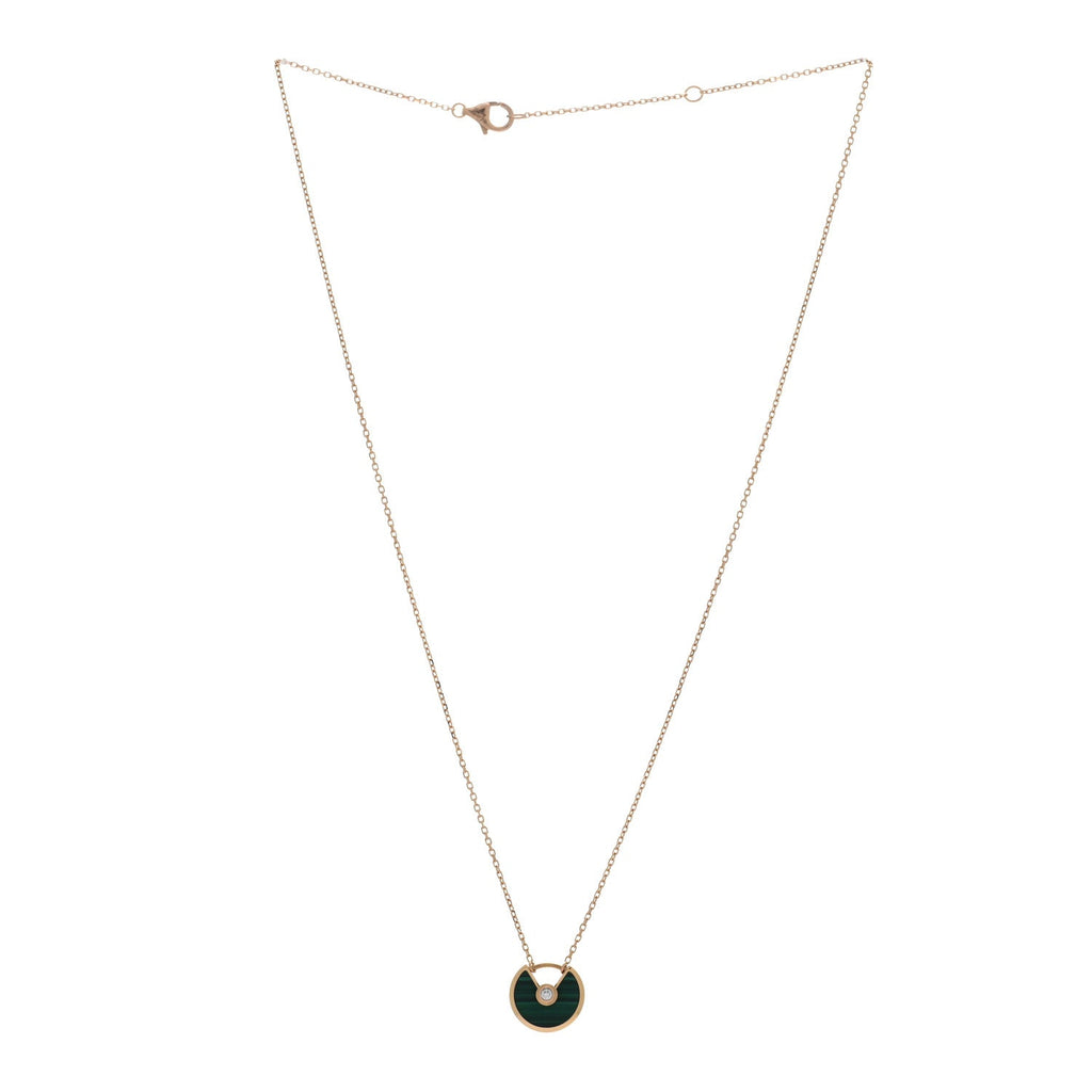 18K Pink Gold Diamond Malachite XS Amulette de Cartier Pendant Necklace