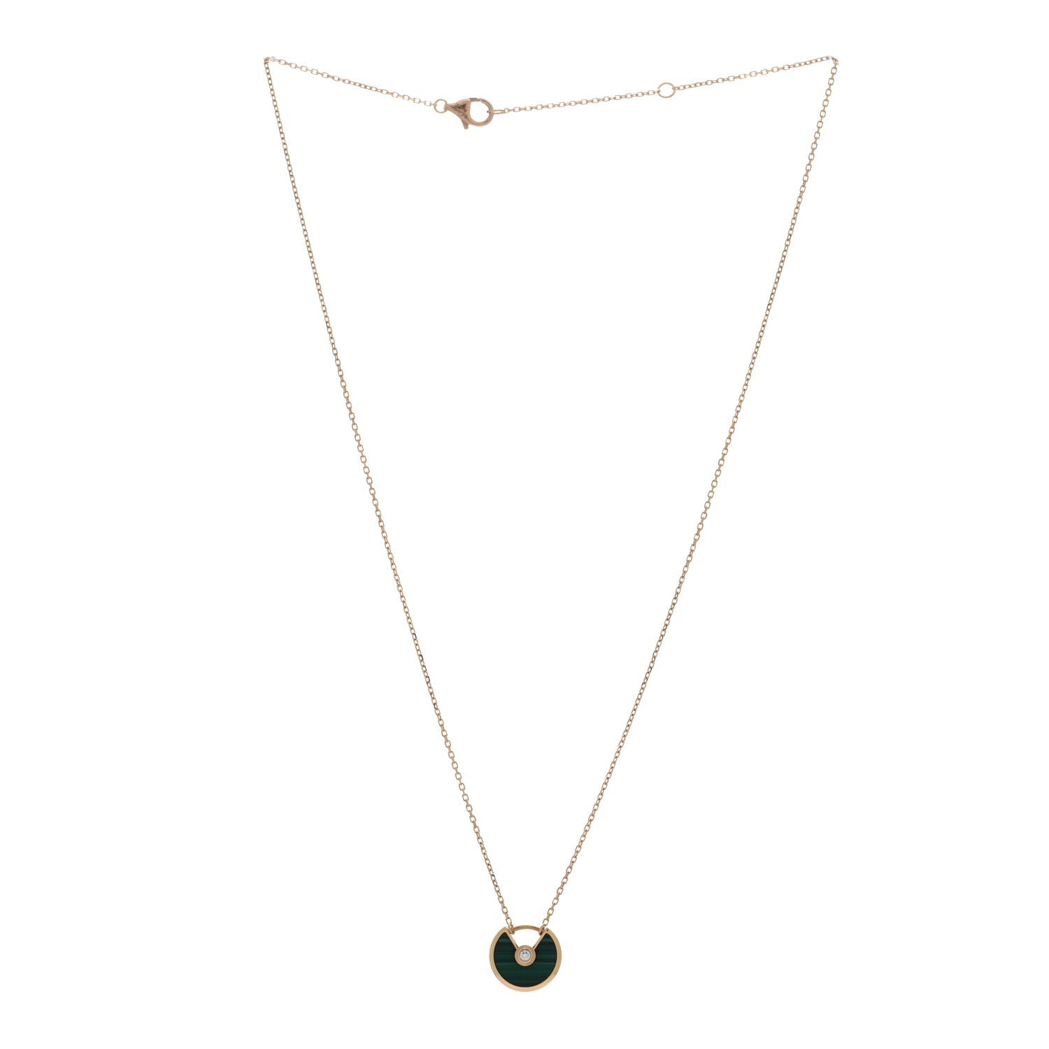 18K Pink Gold Diamond Malachite XS Amulette de Cartier Pendant Necklace
