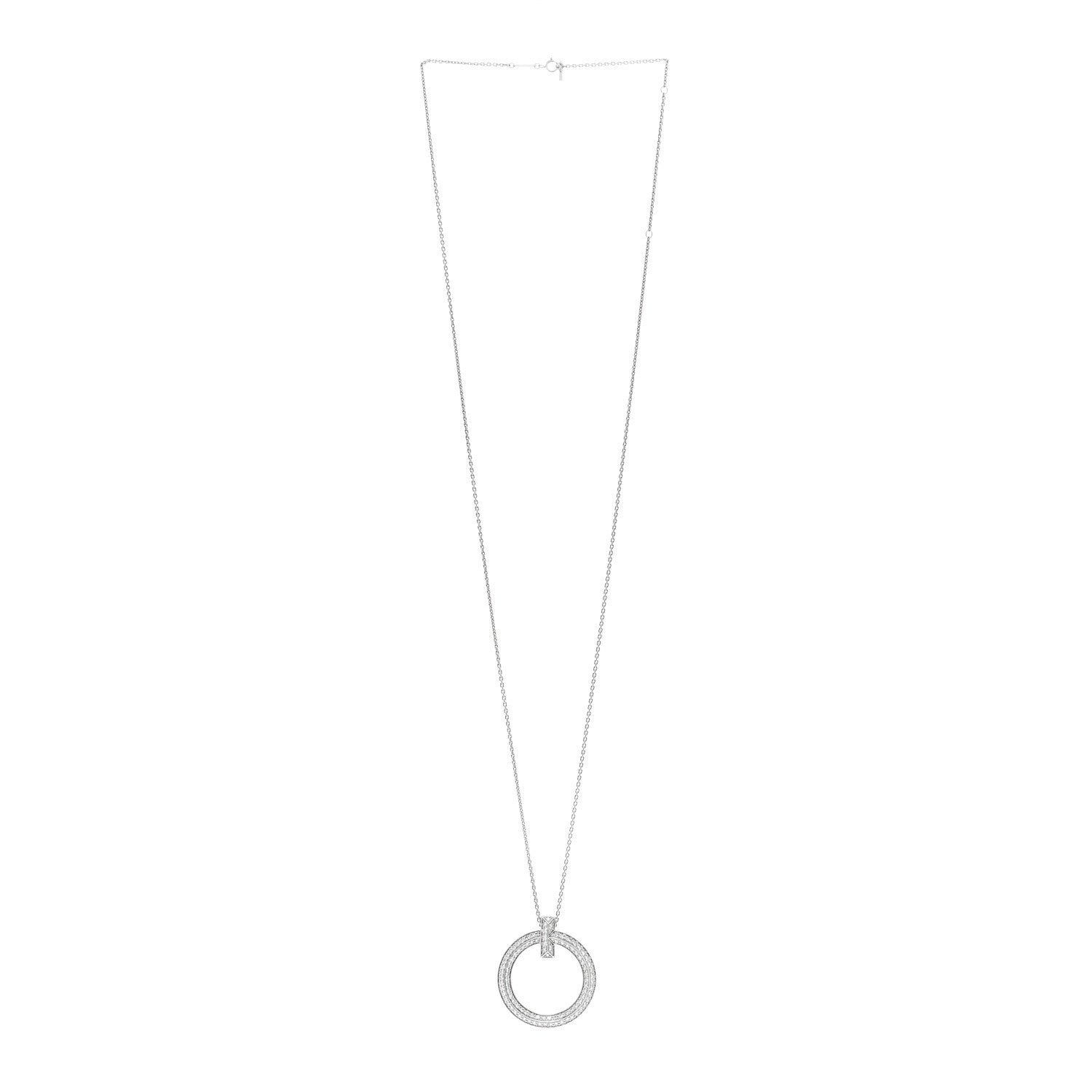18K White Gold Diamond Large T T1 Circle Pendant Necklace