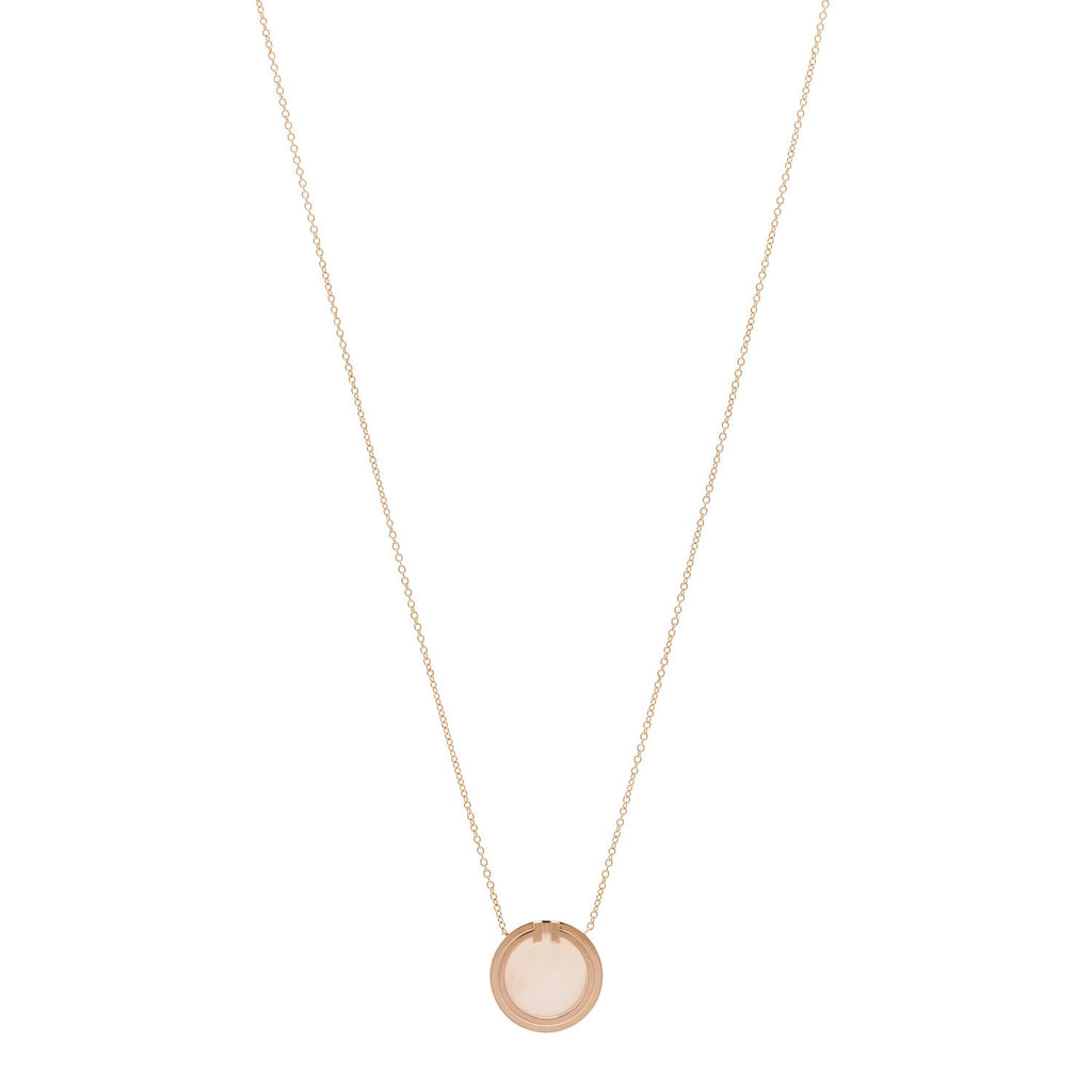 18K Rose Gold Mother of Pearl T Circle Pendant Necklace