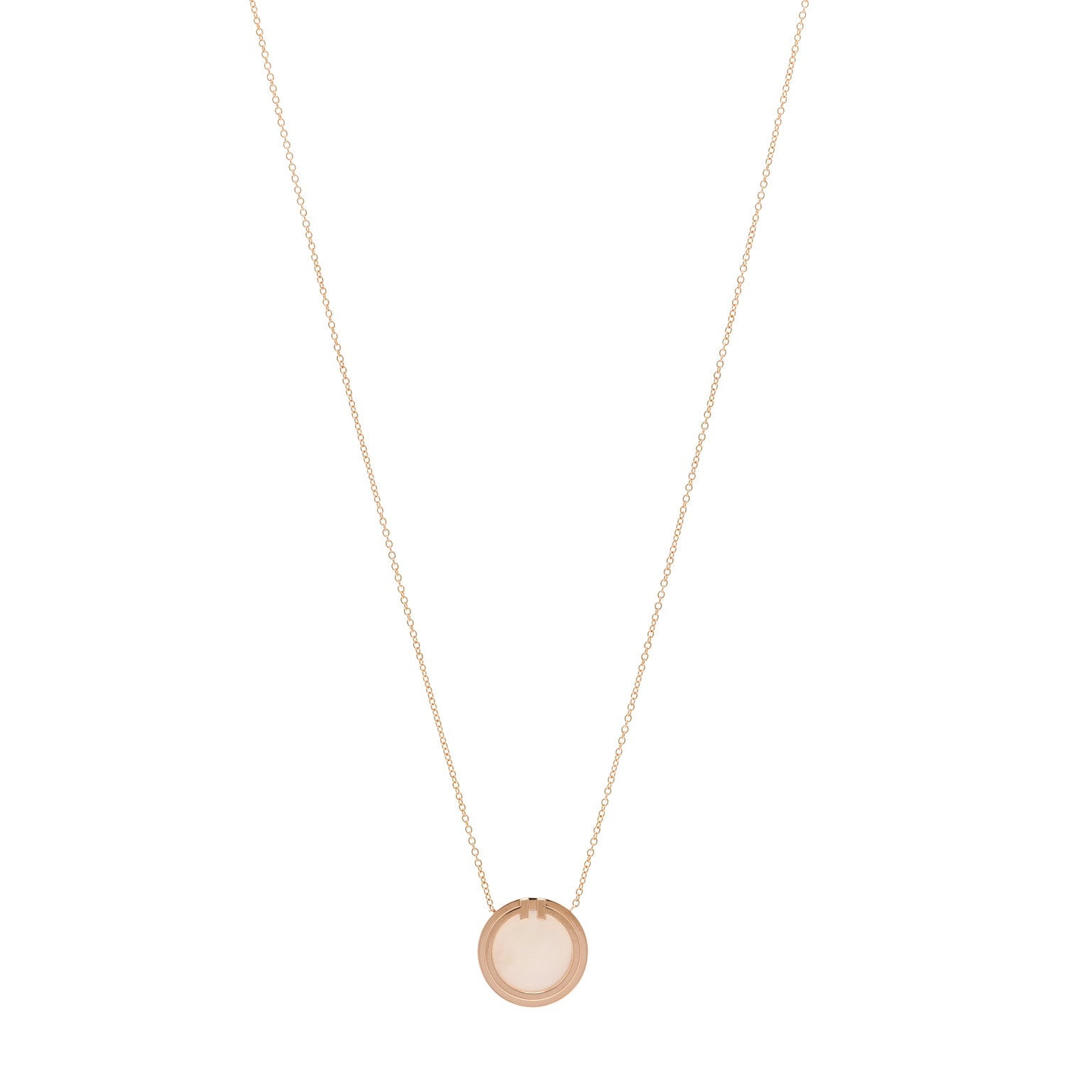 18K Rose Gold Mother of Pearl T Circle Pendant Necklace