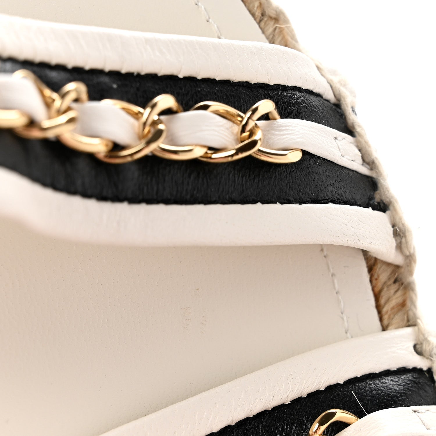 Lambskin Chain Espadrille Slip On Sandals 39 Black White