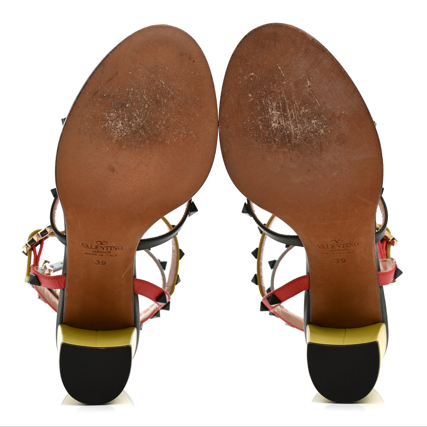 Calfskin Rockstud 90mm City Sandals 39 Coral Sky Army