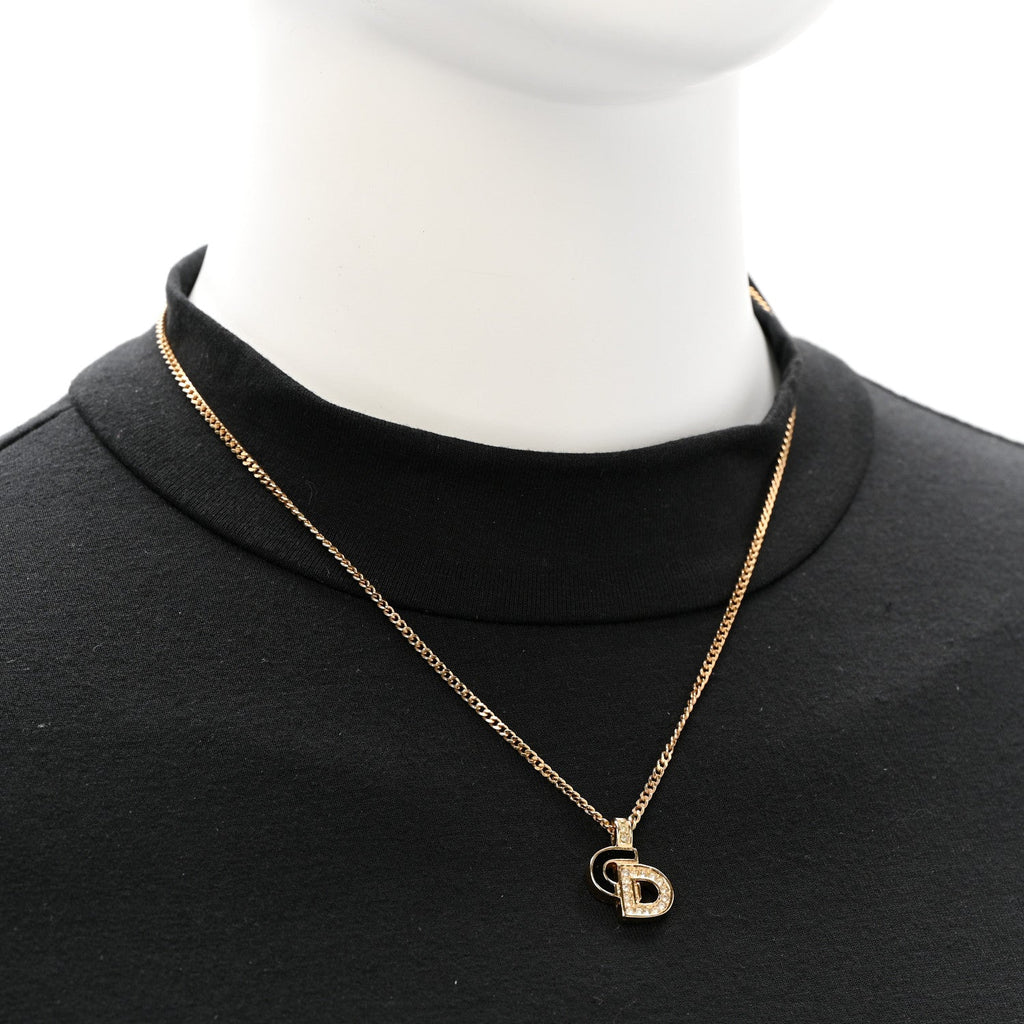 Metal Crystal Enamel CD Necklace Gold Black
