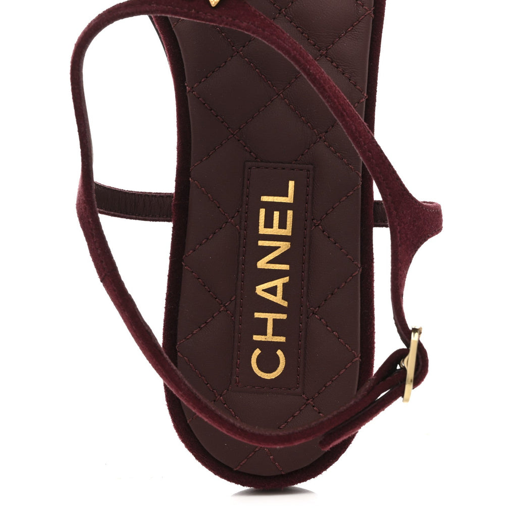 Suede Calfskin CC Crystal Thong Sandals 40.5 Burgundy