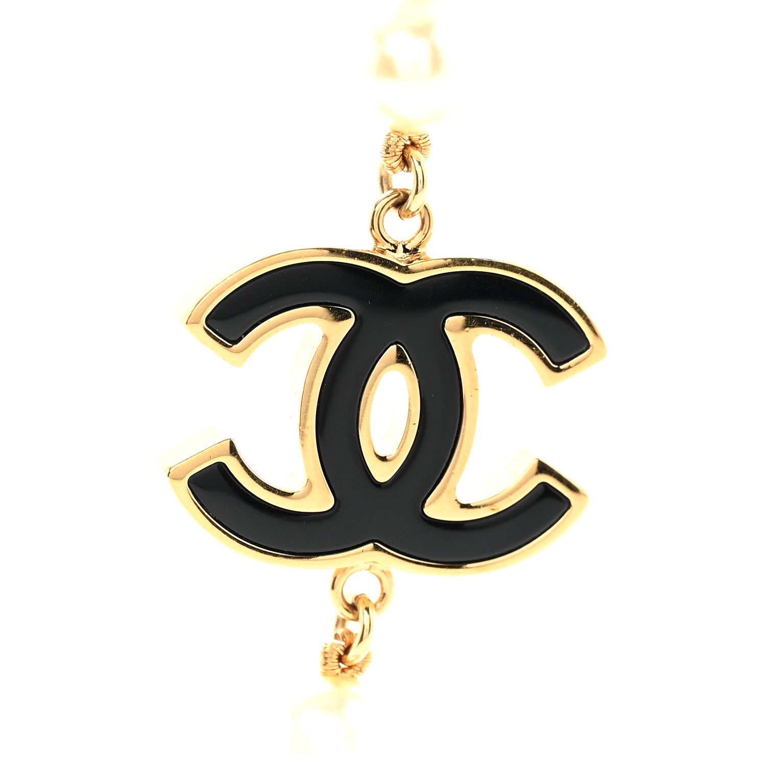 Pearl Beaded Resin CC Long Necklace Black Gold