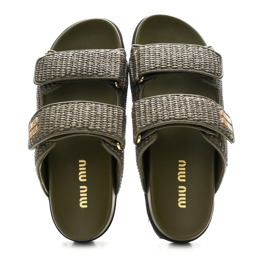 Raffia Logo Slide Sandals 38.5 Militare
