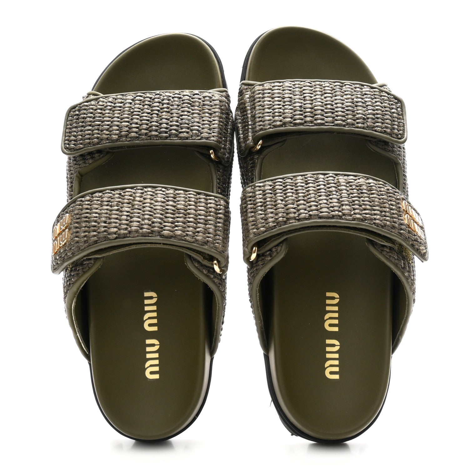 Raffia Logo Slide Sandals 38.5 Militare