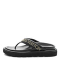 Calfskin Logo Studded Pillow Flat Thong Sandals 35 Black