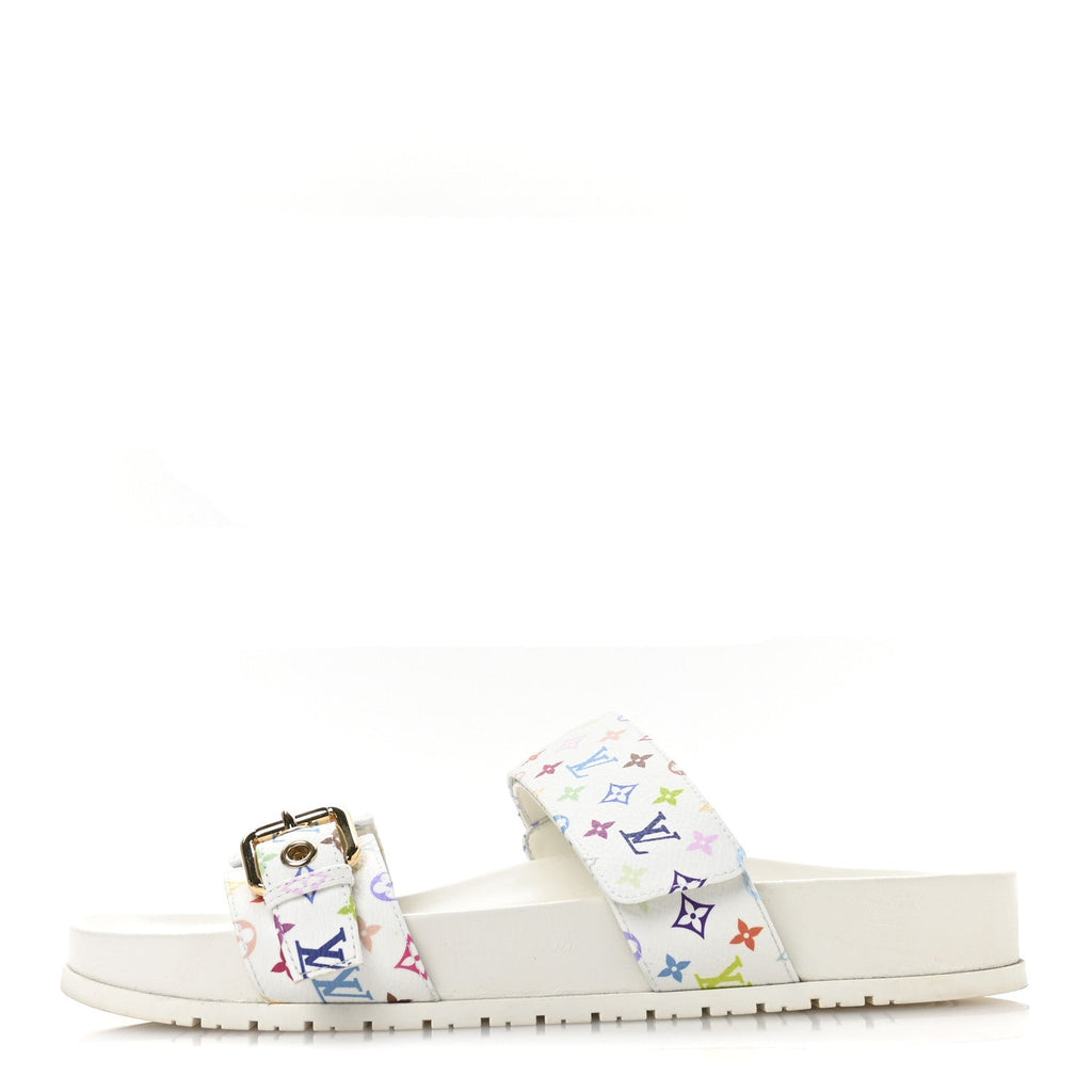 LV X TM Monogram Multicolor Bom Dia Comfort Mule Sandals 38.5 White