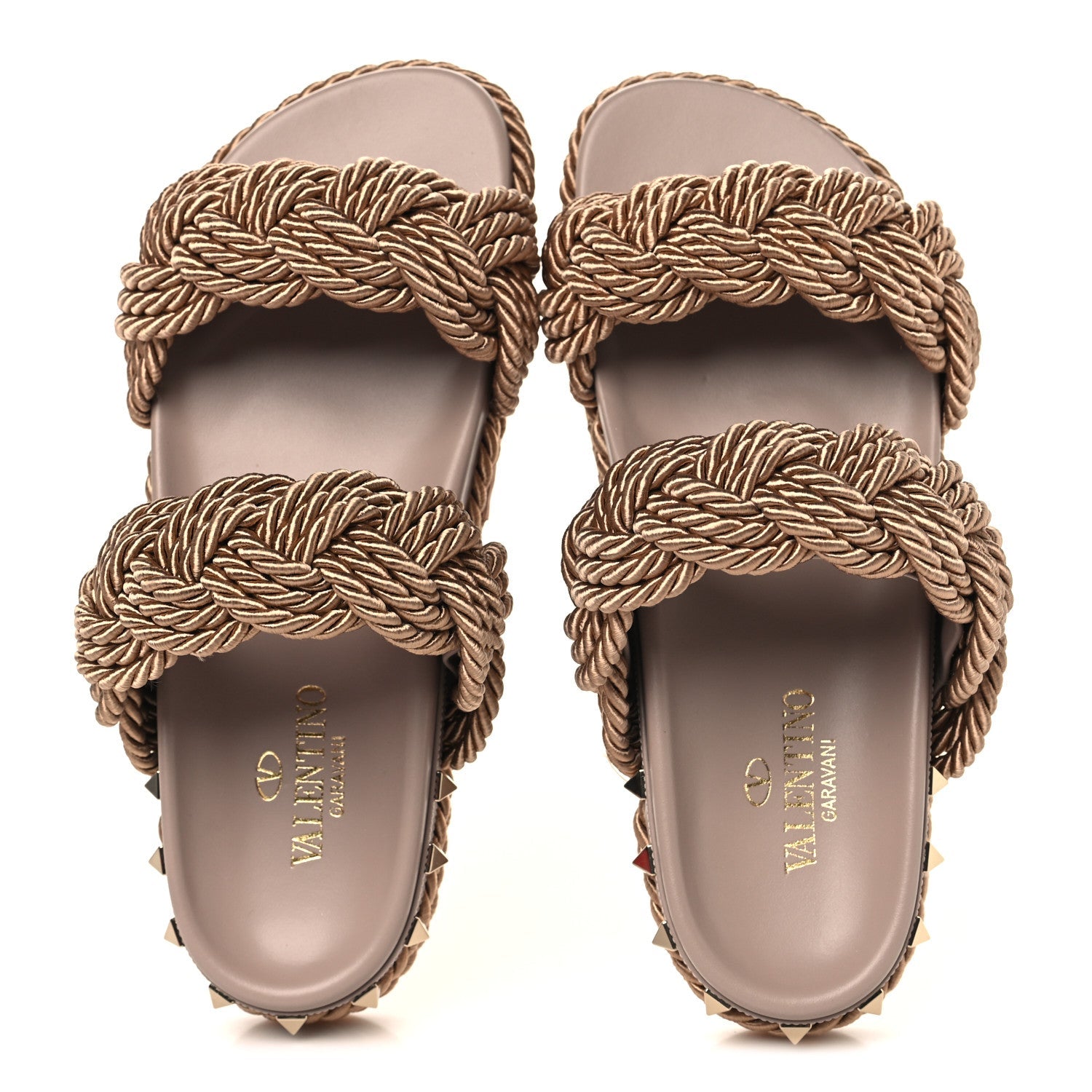 Calfskin Silk Woven Rockstud Torchon 5mm Sandals 36 Poudre