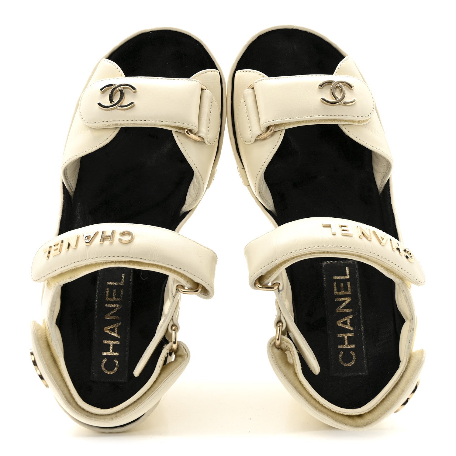Shiny Calfskin Quilted Wedge Sandals 36 Ivory