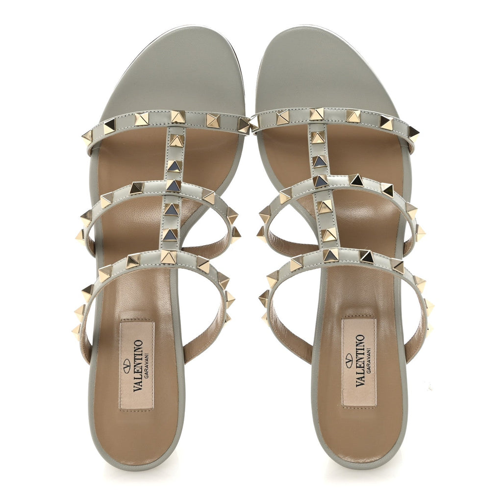 Calfskin Rockstud 60mm Caged Slide Sandals 40 Opal Grey