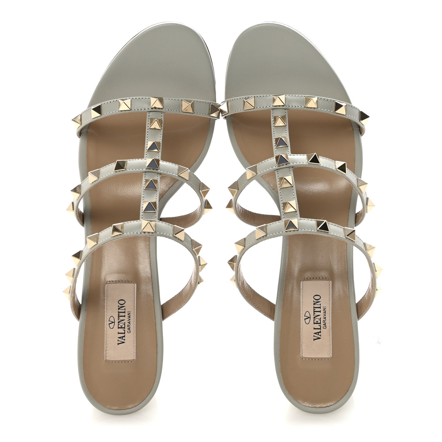 Calfskin Rockstud 60mm Caged Slide Sandals 40 Opal Grey