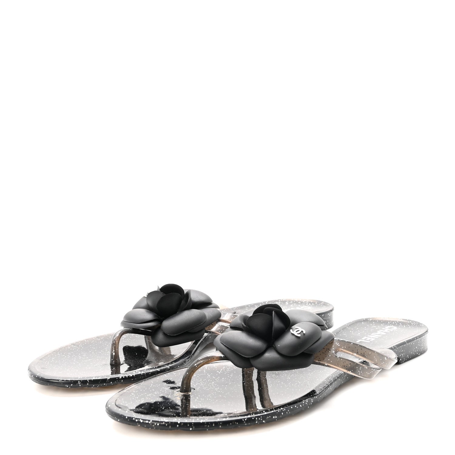 Jelly Quilted Camellia Thong Sandals 38 Black
