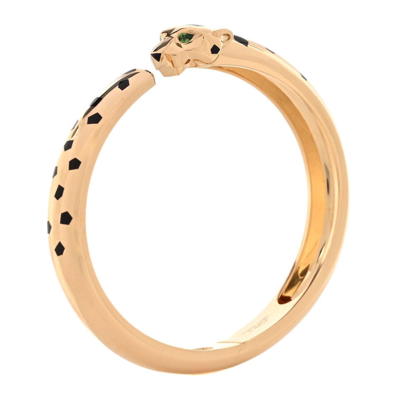 18K Yellow Gold Onyx Tsavorite Black Lacquer Panthere De Cartier Cuff Bracelet 18
