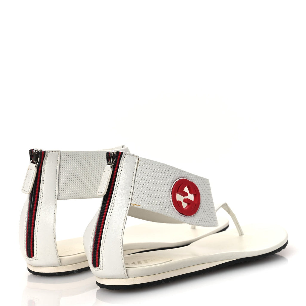Calfskin GG Zip Thong Sandals 40.5 White