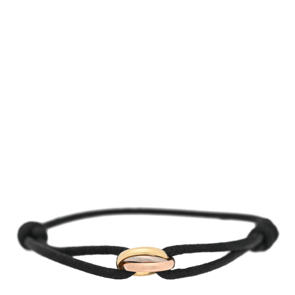 18K Pink Yellow White Gold Trinity Adjustable Cord Bracelet Black