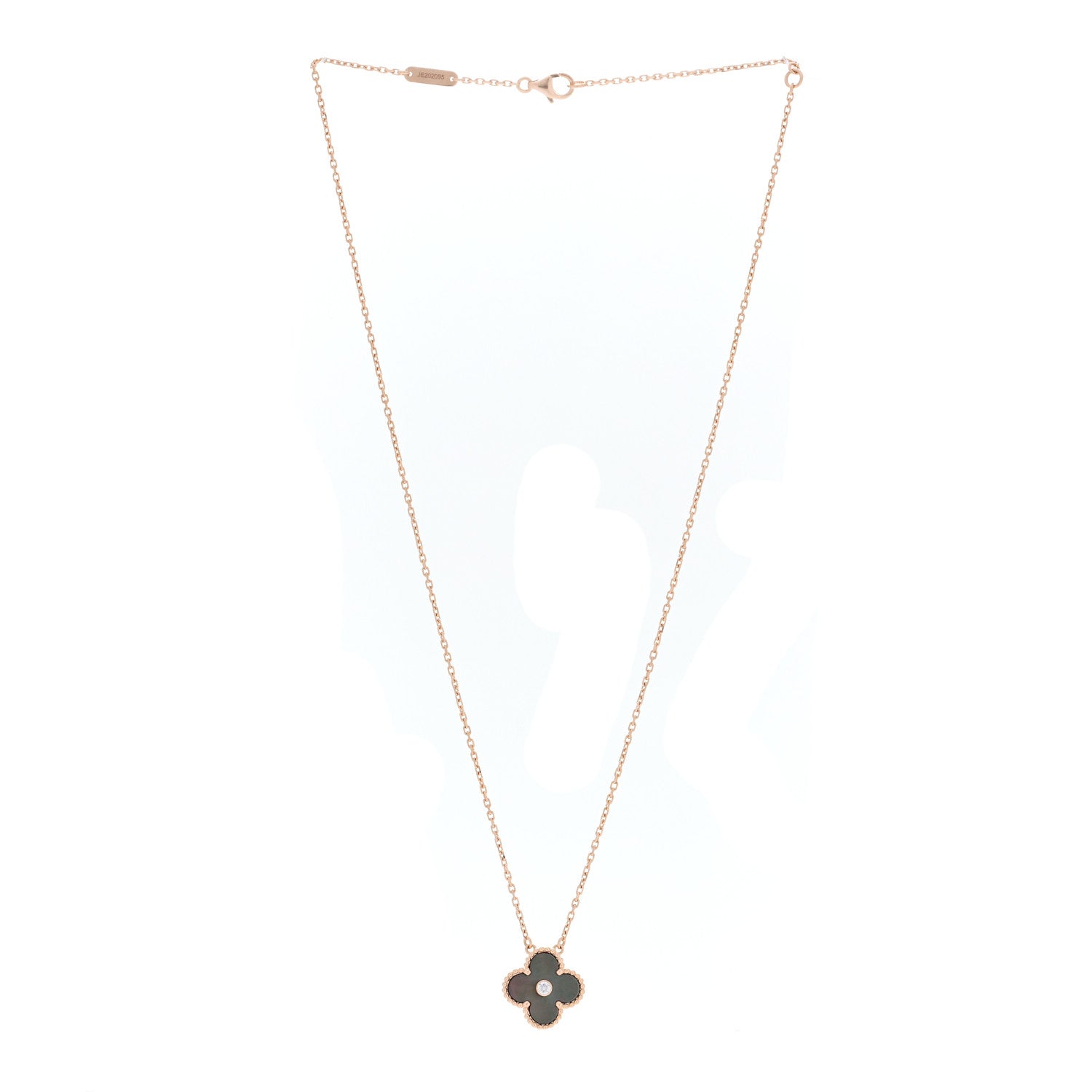 18K Rose Gold Diamond Grey Mother of Pearl Vintage Alhambra Pendant Necklace