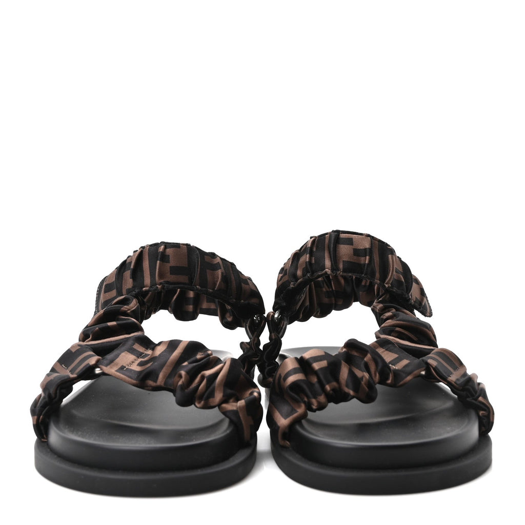 Satin FF Ruched Sandals 37 Tobacco Black