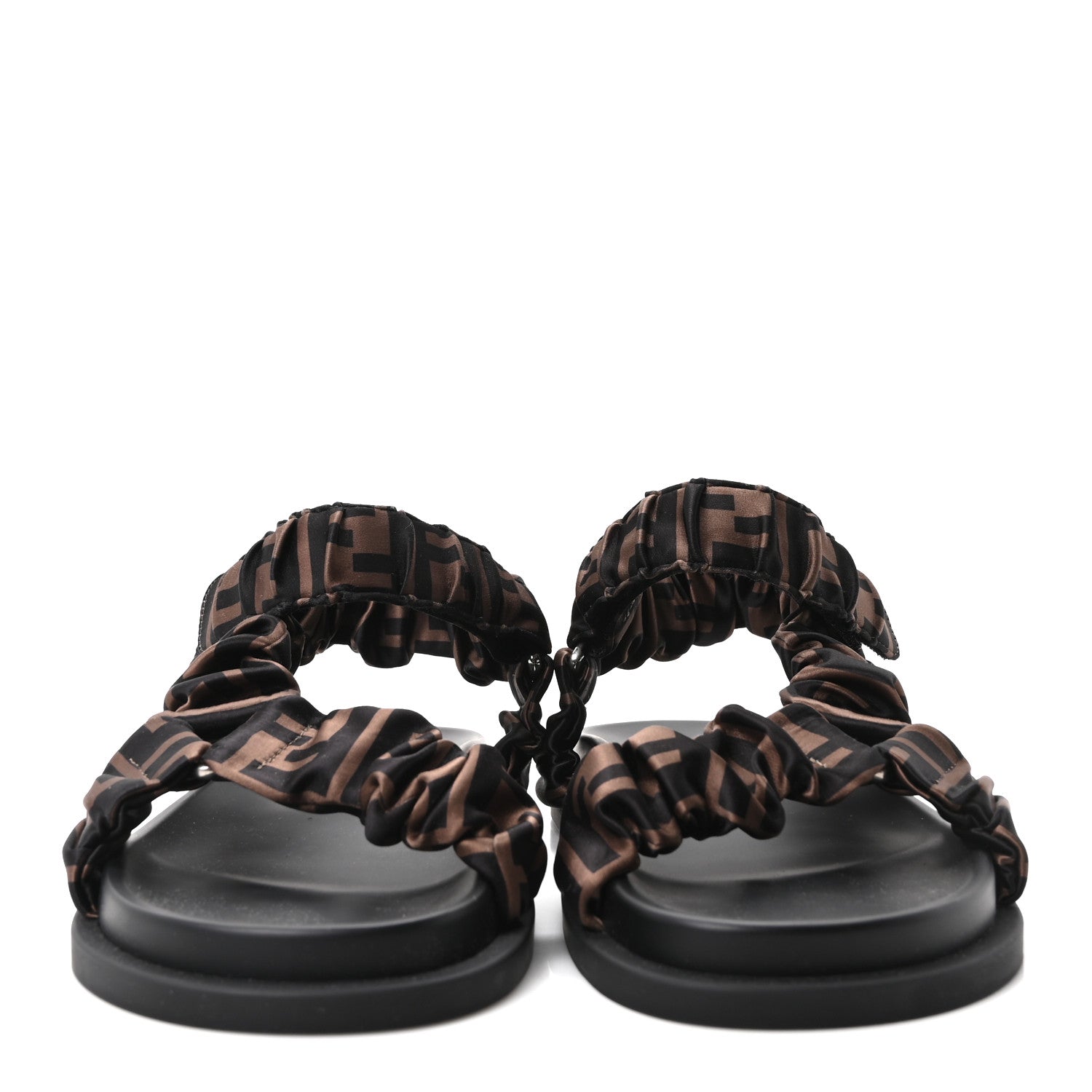 Satin FF Ruched Sandals 37 Tobacco Black